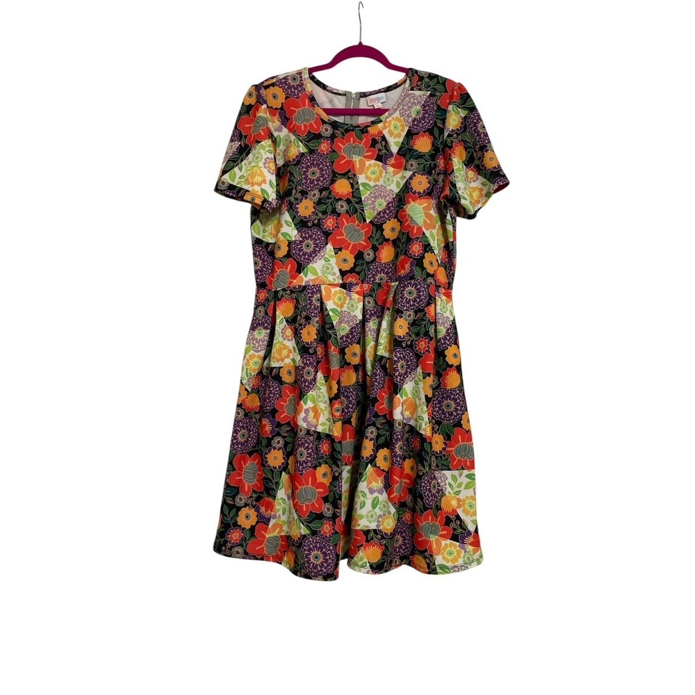 LULAROE AMELIA PATCHWORK‎  FLORAL DRESS KNIT  RETRO FUNKY 3XL
